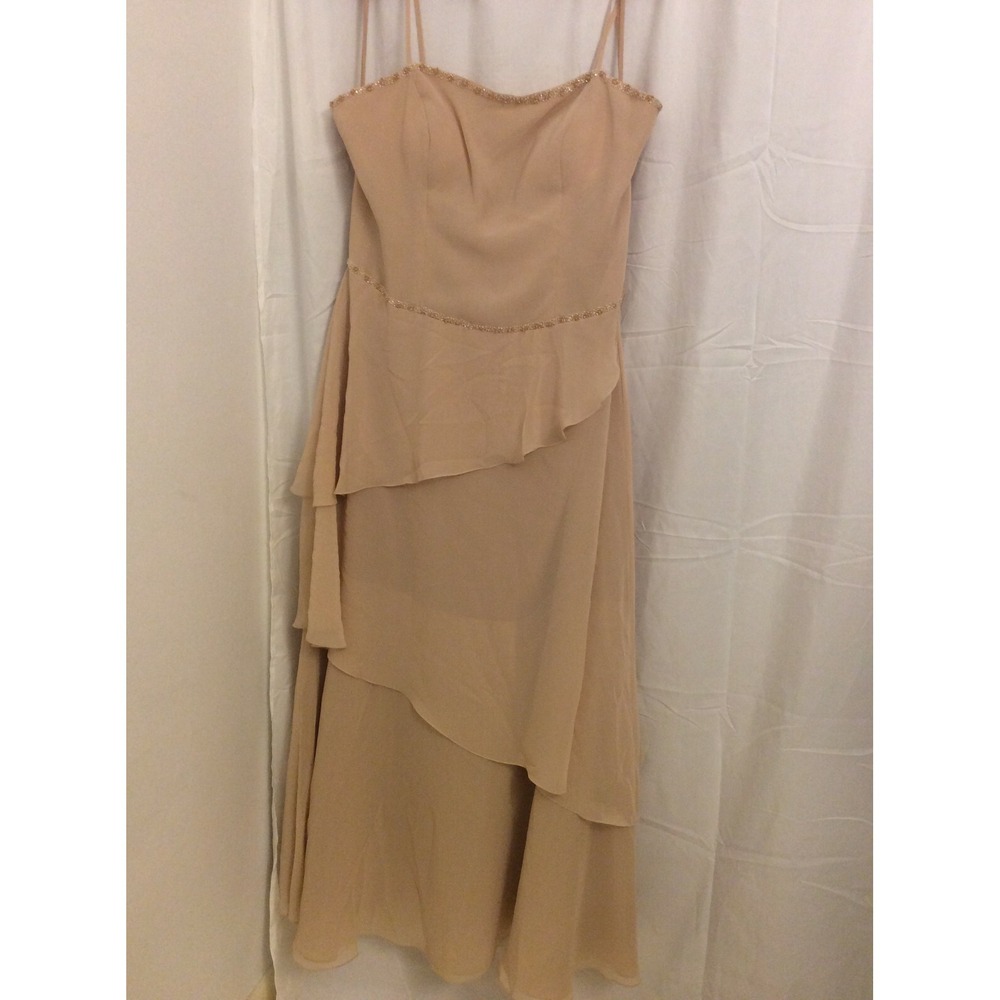 Landa Formal Dress Size 14 Tan Beaded Sequins Layered Evening New with Tags